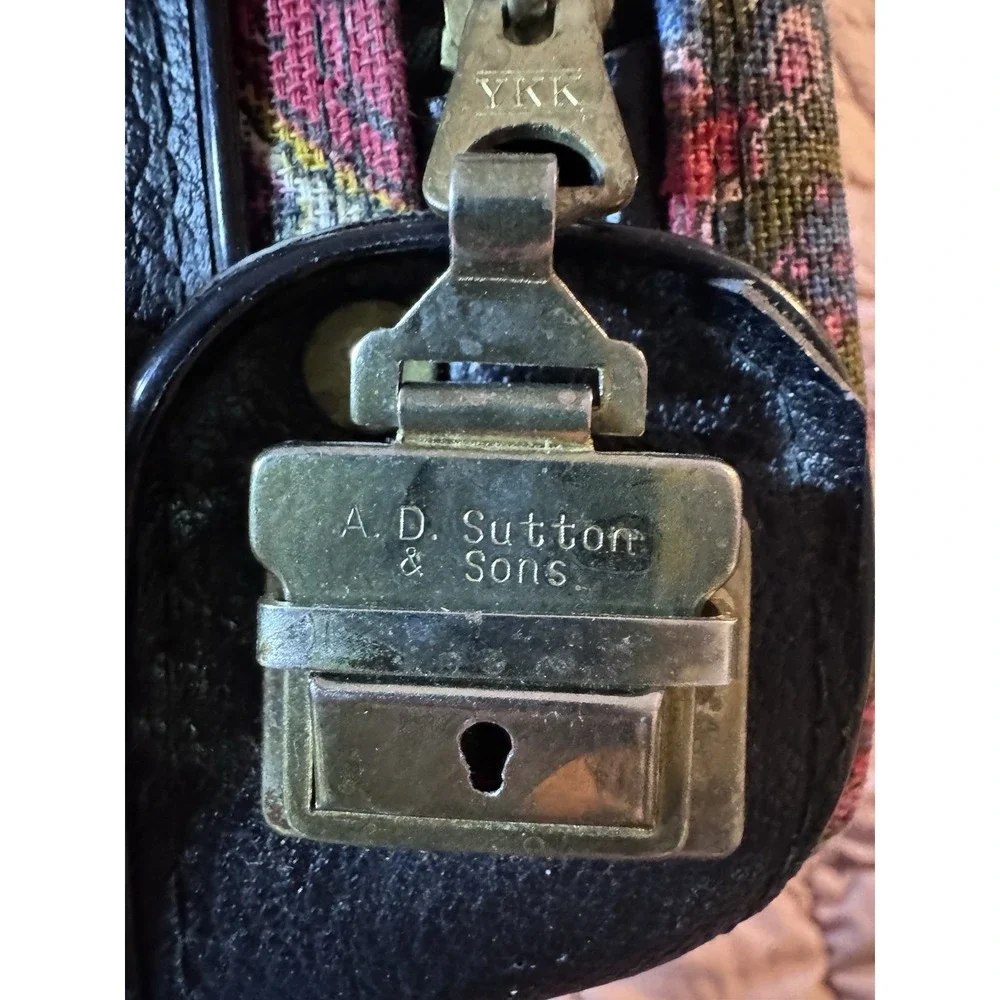 Vtg. A.D. Sutton & Sons Small Blue Paisley Suitcase Travel Luggage Bag No Key